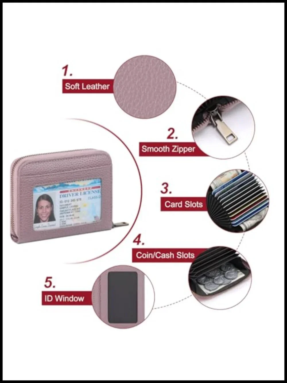 RFID Blocking Leather Compact Card Holder with ID Window